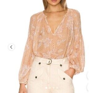 Ulla Johnson Bellita Blouse Silk Top in Magnolia Peach/Pink Floral Sz 8